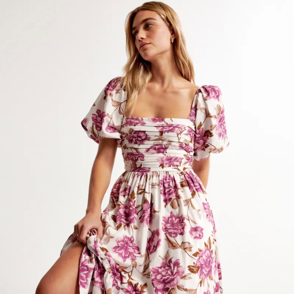 Abercrombie Emerson Poplin Puff Sleeve Midi Dress